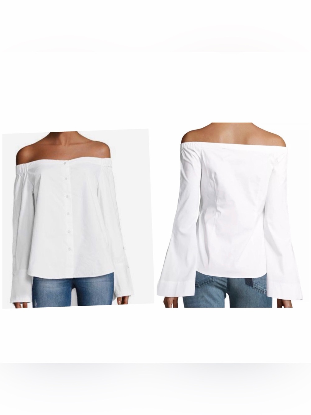 Theory White Off-Shoulder Button-Down Top